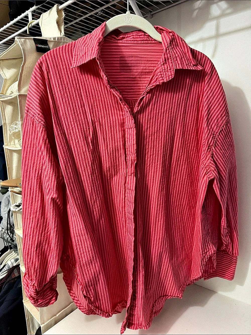 Daily Drills Pink Striped Button Down Like New